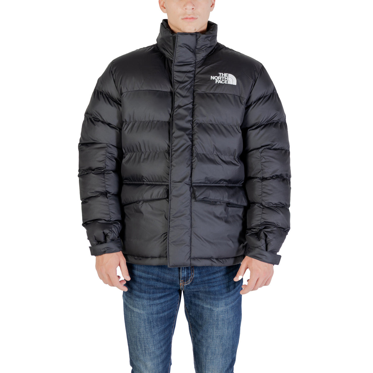 Giubbotto The North Face uomo nero con cerniera e tasche anteriori - vista frontale