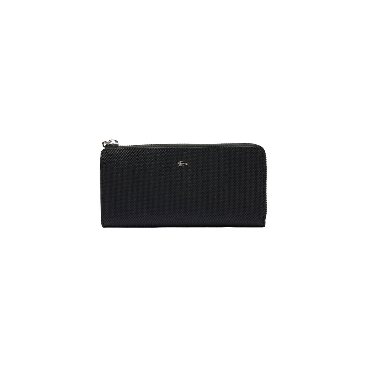 Portafoglio donna Lacoste nero in PVC con chiusura a cerniera e logo coccodrillo 9,5x19x3 cm