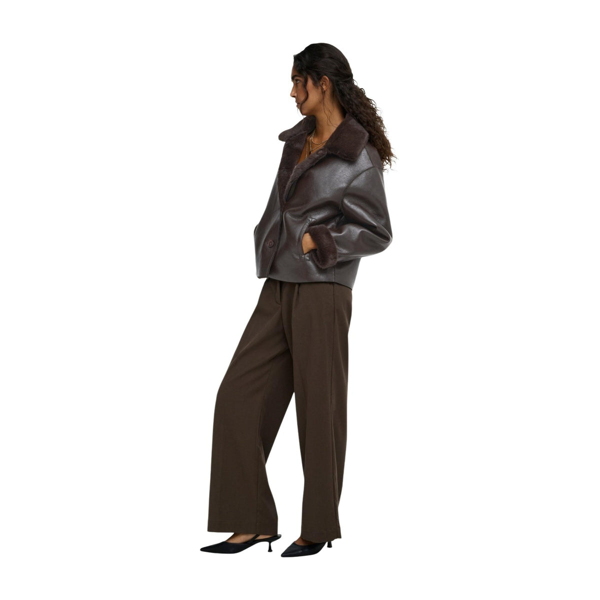 Giacca reversibile ecomontone donna Jacqueline De Yong – Giubbotto marrone similpelle JDYCOCO 15384752.