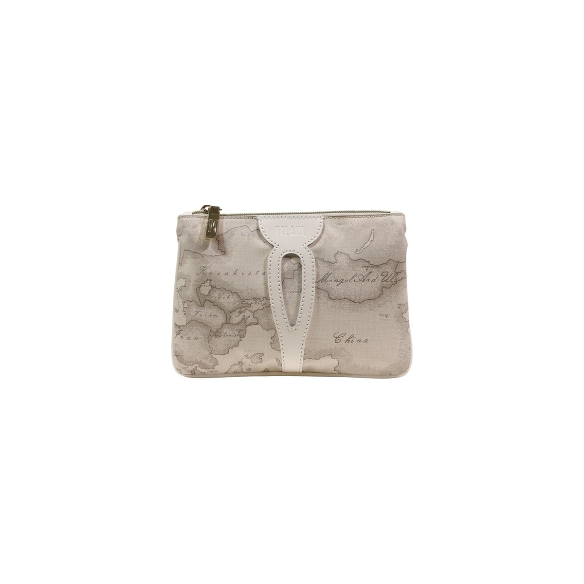 Beauty Case Alviero Martini Geo Classic; dettagli in pelle, zip dorata, stampa iconica 1A Classe. L'accessorio da viaggio raffinato e indispensabile. Vista frontale