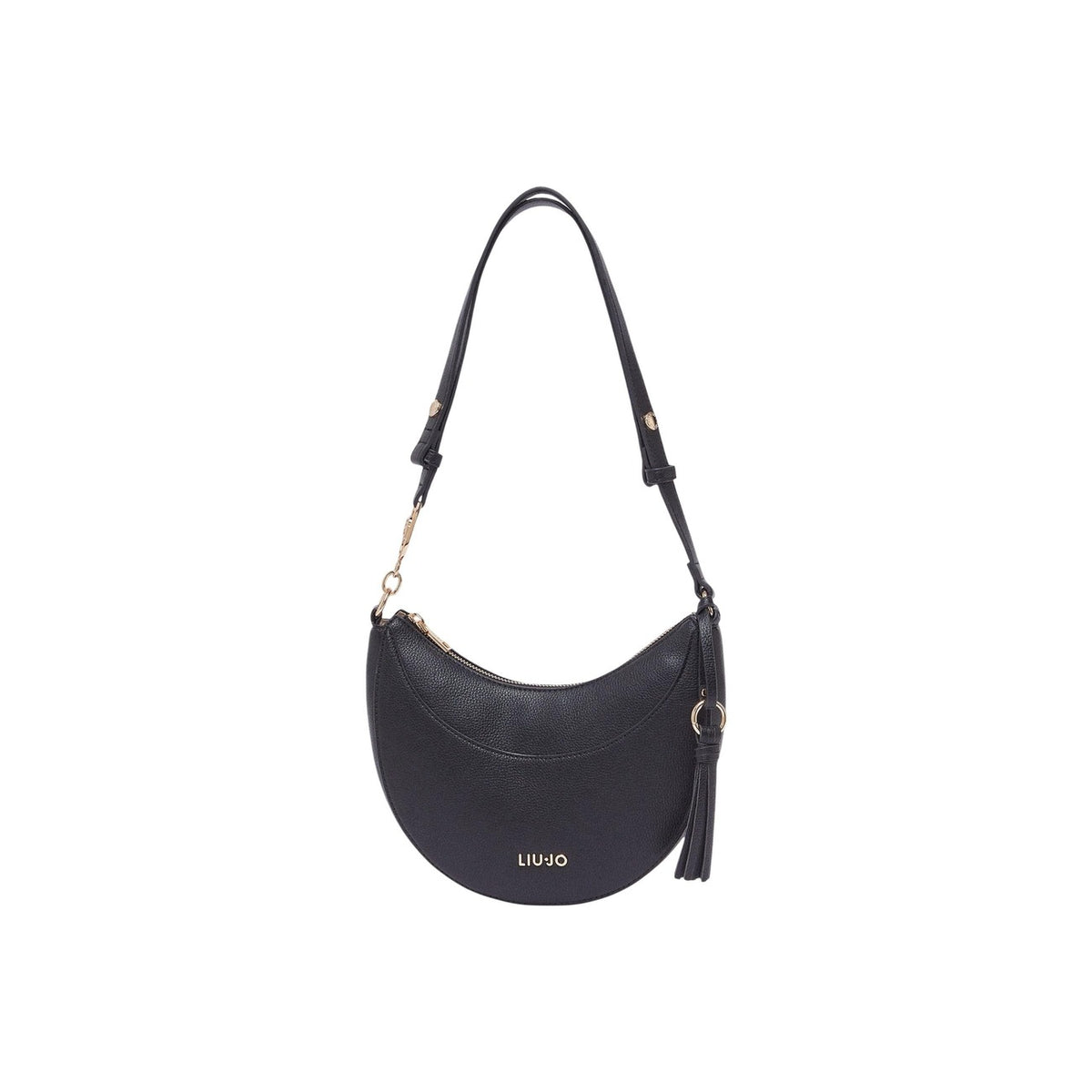 Liu Jo Borsa Hobo media effetto bottalato nero, manico con logo LJ in metallo e charm nappina, chiusura sicura con zip e stile urban sofisticato. Vista frontale con tracolla
