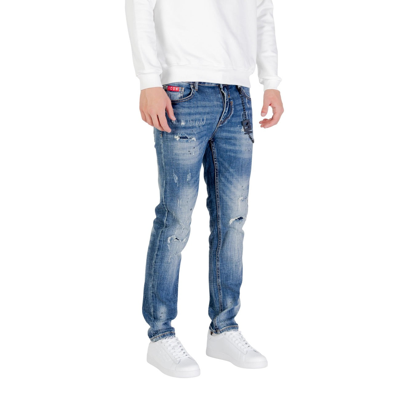 Icon Jeans Uomo Blu Effetto Consumato in Cotone 99% Elastan 1% con Zip e Bottone Tasche Anteriori e Posteriori ICUF2W6D018