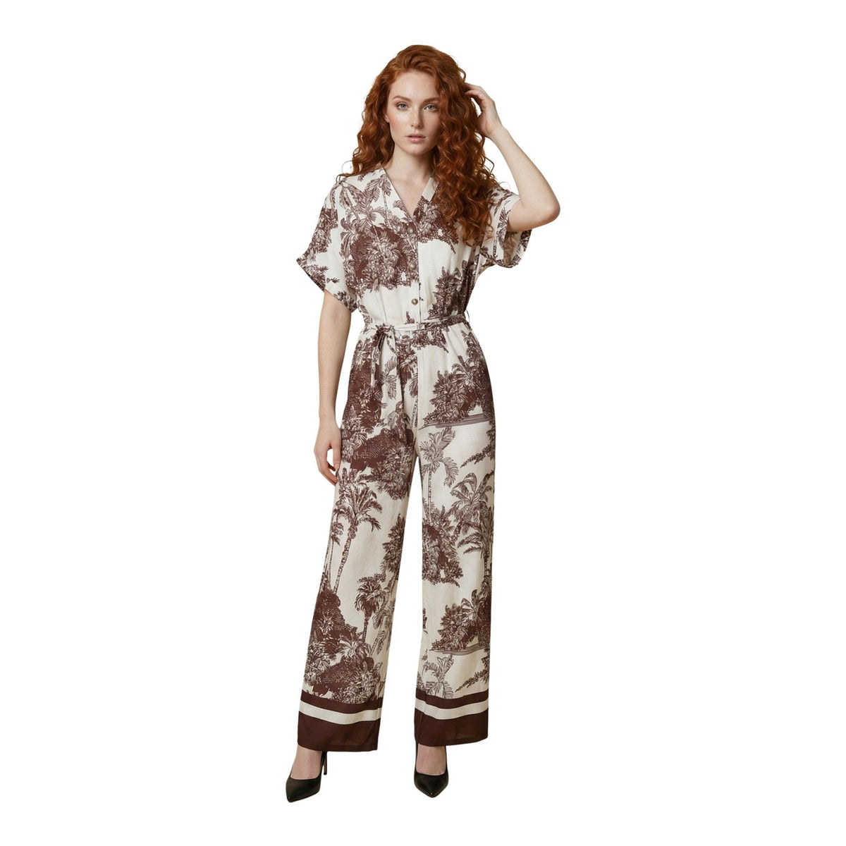 Artigli Tuta Fantasia ACTU004769; 100% viscosa leggera, cintura inclusa, gamba larga. Il "one-piece" sartoriale e fresco per la stagione primavera/estate. Vista frontale