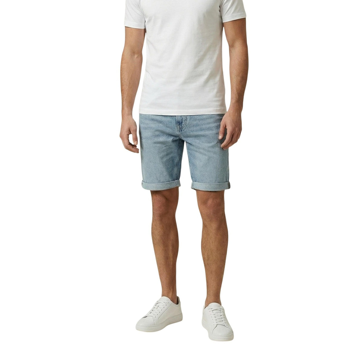 Bermuda uomo Calvin Klein Jeans blu in cotone con chiusura zip e bottone e tasche anteriori