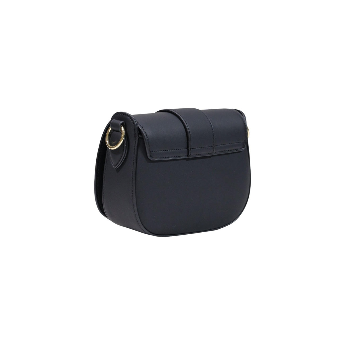 Borsa Love Moschino donna nera a sella modello JC4087PP. Borsetta a tracolla con patta nera, ampia tracolla sportiva/chic regolabile e maxi scritta LOVE in metallo oro sul davanti, stile glamour, moderno e da giorno o sera.