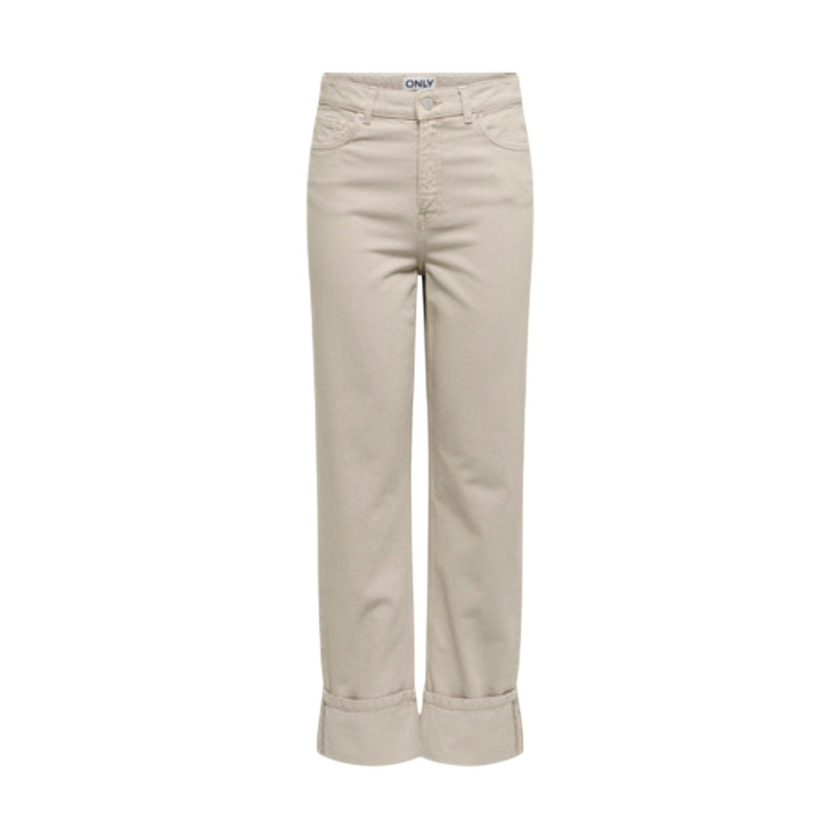 I jeans beige Only Onleverly Hw Slim St Fold-Up Cc Pnt 15364368 sono realizzati in 100% cotone. design mom e regular. Vita alta. vestibilità morbida sulle gambe. Vista frontale
