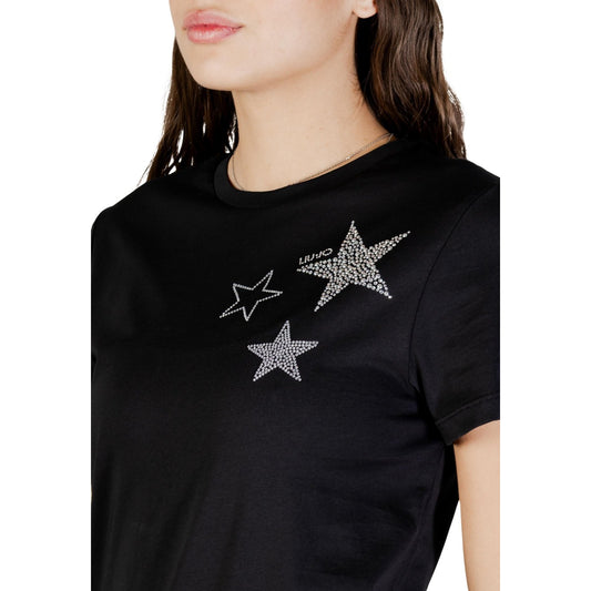 T-shirt Liu Jo donna nera con stampa stelle - vista frontale dettaglio stampa