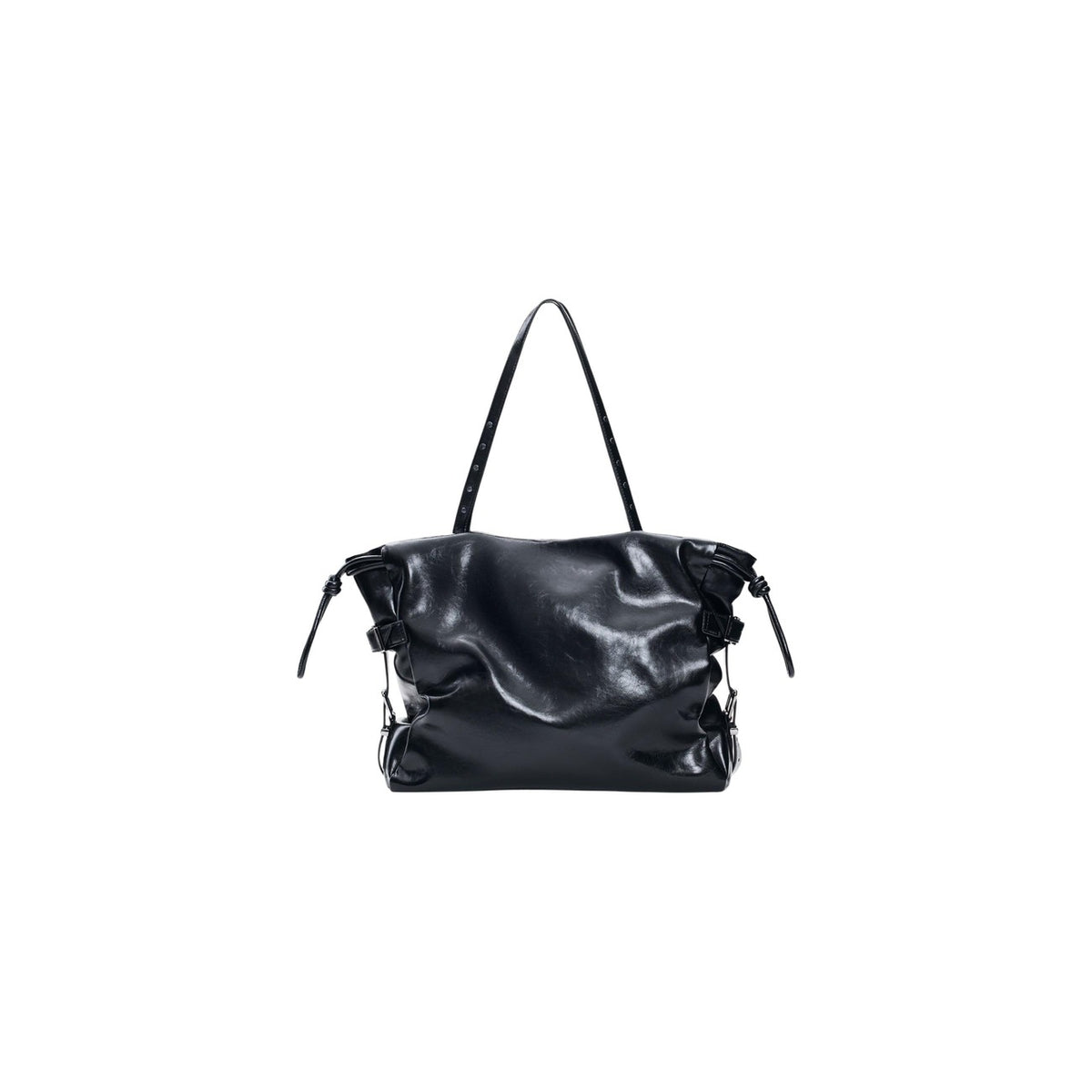 Borsa shopping Desigual donna nera modello BAG_GALAXY LIFTA 2.0. Borsa a mano grande e capiente in ecopelle nera lucida con doppi manici, tracolla rimovibile, tasca interna con cerniera e ciondolo portachiavi, borsa tote casual ed elegante per l'ufficio e il giorno.