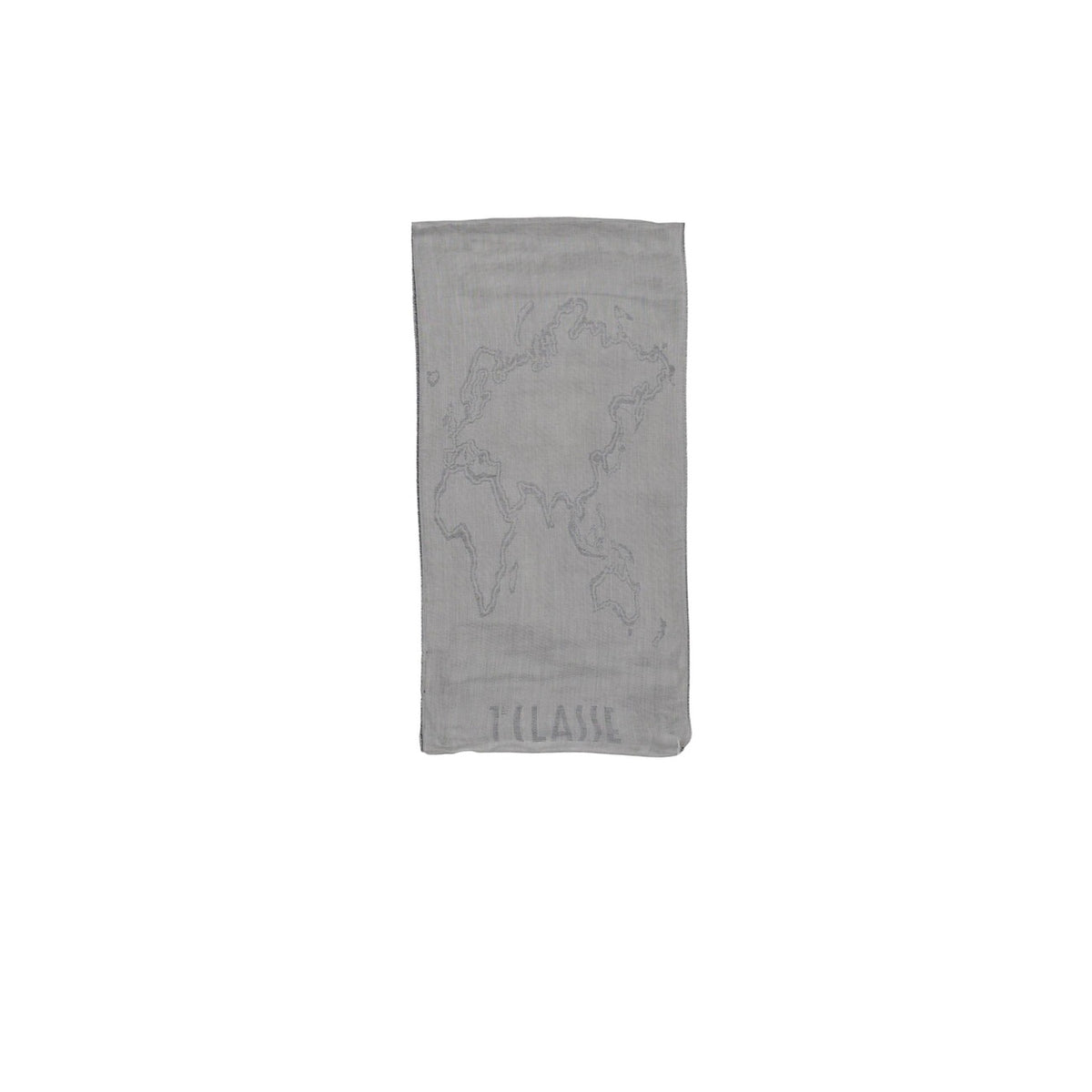 Alviero Martini S647 1848; sciarpa modal e cotone con mappa Geo in rilievo e logo ricamato. L'accessorio iconico e versatile per un'eleganza senza tempo. Colore grigio. Vista frontale