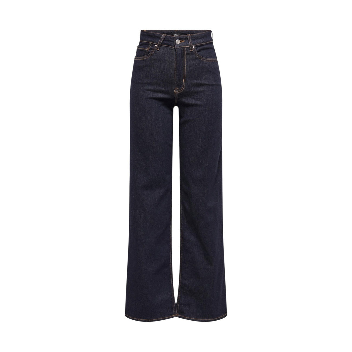 Only ONLMADISON Wide Leg Jeans; lavaggio unwashed scuro, vita alta, tessuto high-stretch. Vestibilità ampia e confortevole, stile denim premium. Vista frontale stesa