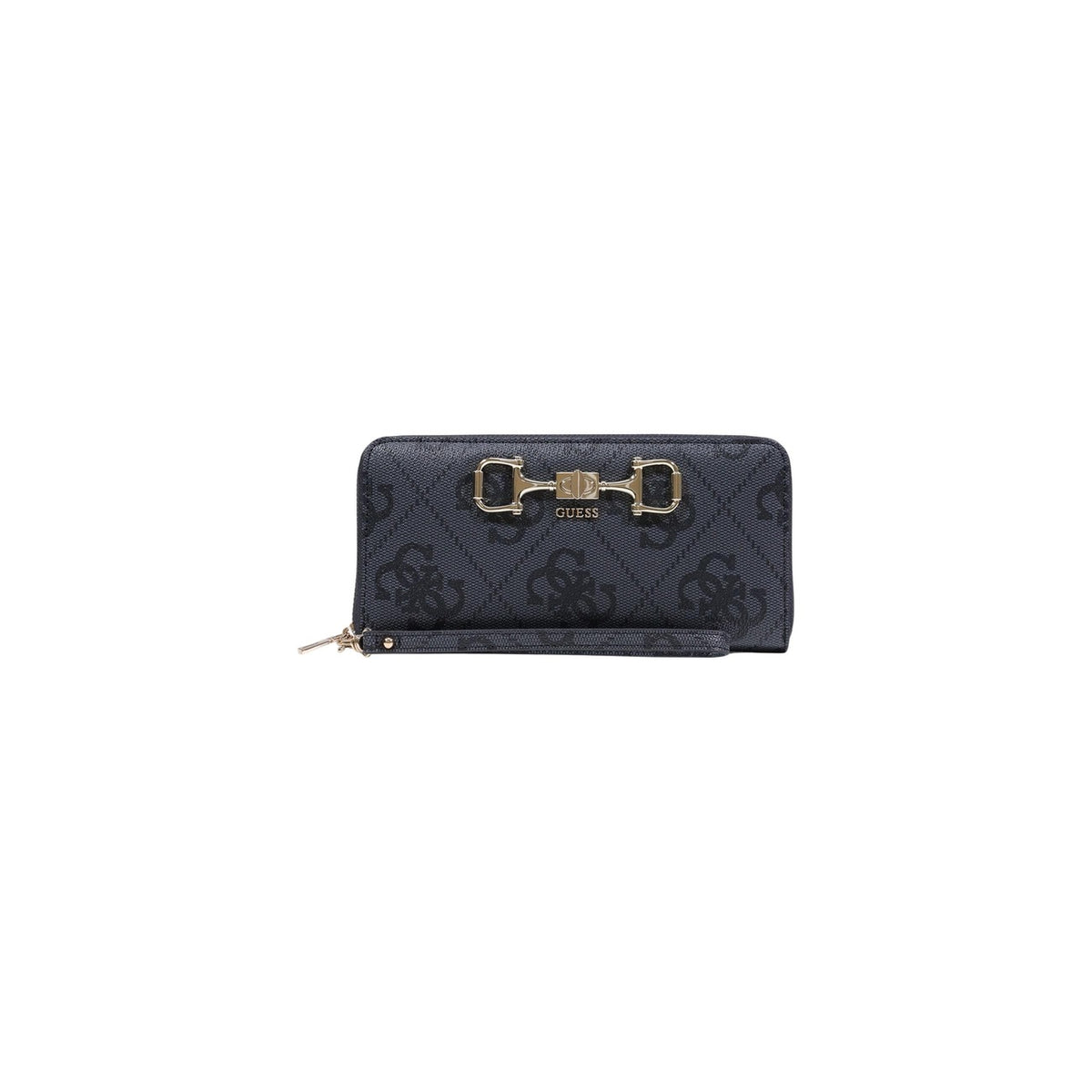 portafoglio grande Guess Janie Logo Zip Around color nero grigio dimensioni 21x10x2.5 cm vista frontale