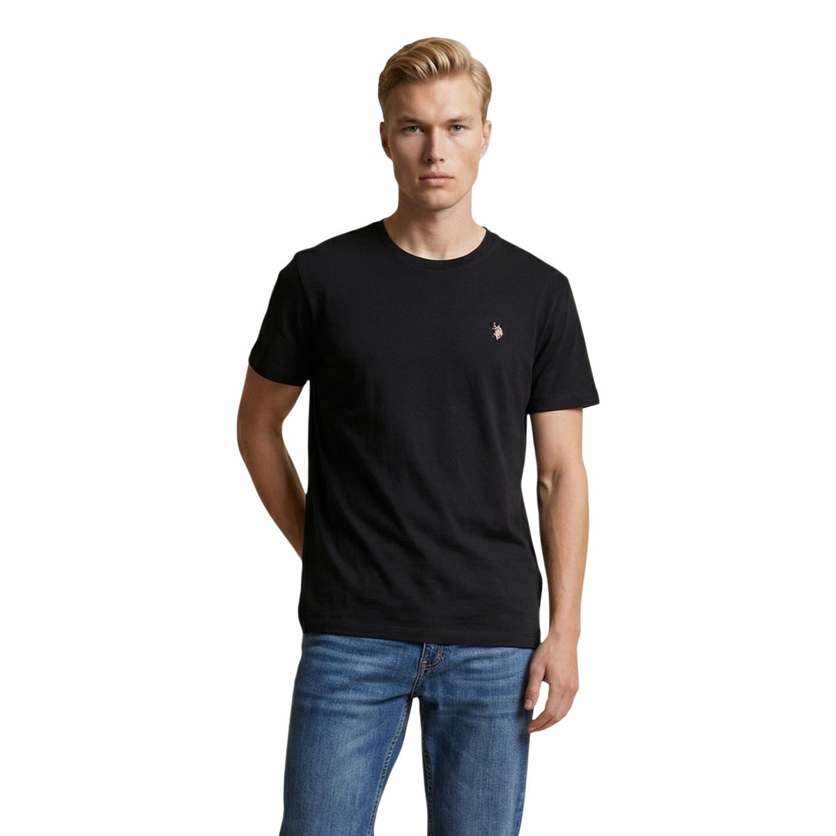 T-shirt U.S. Polo Assn. Mick-Basic; 100% cotone. Girocollo, maniche corte, logo ricamato. Maglia maschile naturale, traspirante e resistente. Colore nero