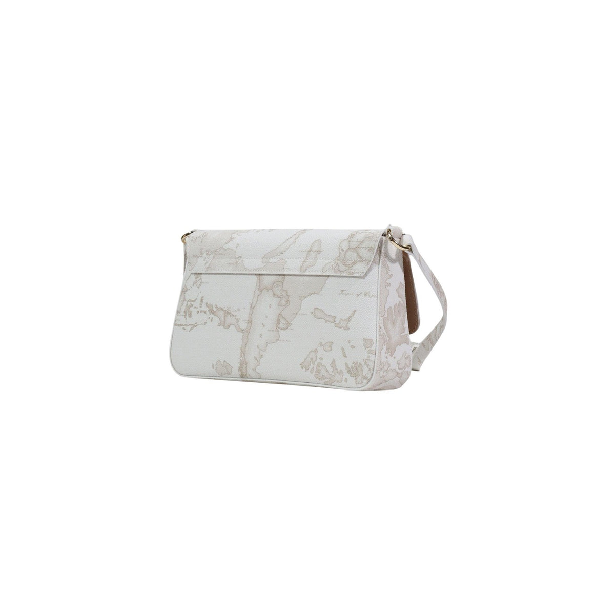 Tracolla Alviero Martini Prima Classe Geo White; 58% PVC, 34% Cotone. Design compatto, chiusura a zip, metalleria dorata. Borsa piccola donna, stile iconico e versatile 4 stagioni. Vista posteriore