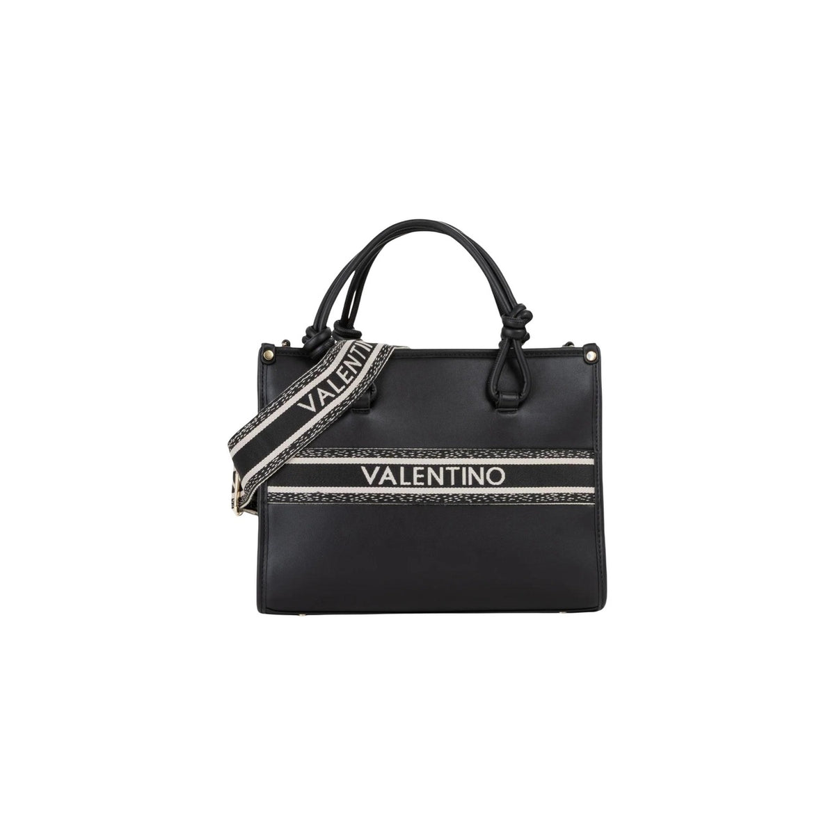 Borsa Valentino Bags VBS9ZW04; 100% poliuretano eco-friendly. Silhouette strutturata, manici a nodo, tracolla logata a contrasto. Shopping bag media capiente, resistente e di tendenza. Colore nero