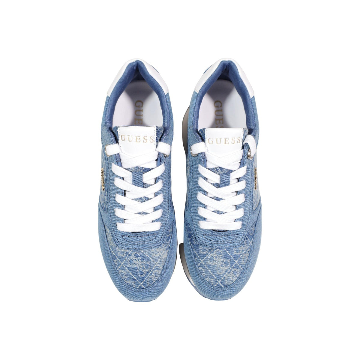 Sneakers Guess Camrio Runner; 96% Poliestere, 4% Poliuretano. Colore Blu, suola para 7 cm, logo 4G goffrato. Sneakers donna stringate con plateau esagerato, stagione PE26 Vista dall’alto