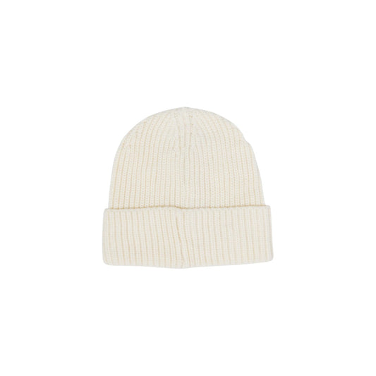 Berretto bianco donna Liu Jo 2F5017 M0300. Cappello invernale a coste con risvolto decorato con strass e perline luminose e targhetta logo in metallo.