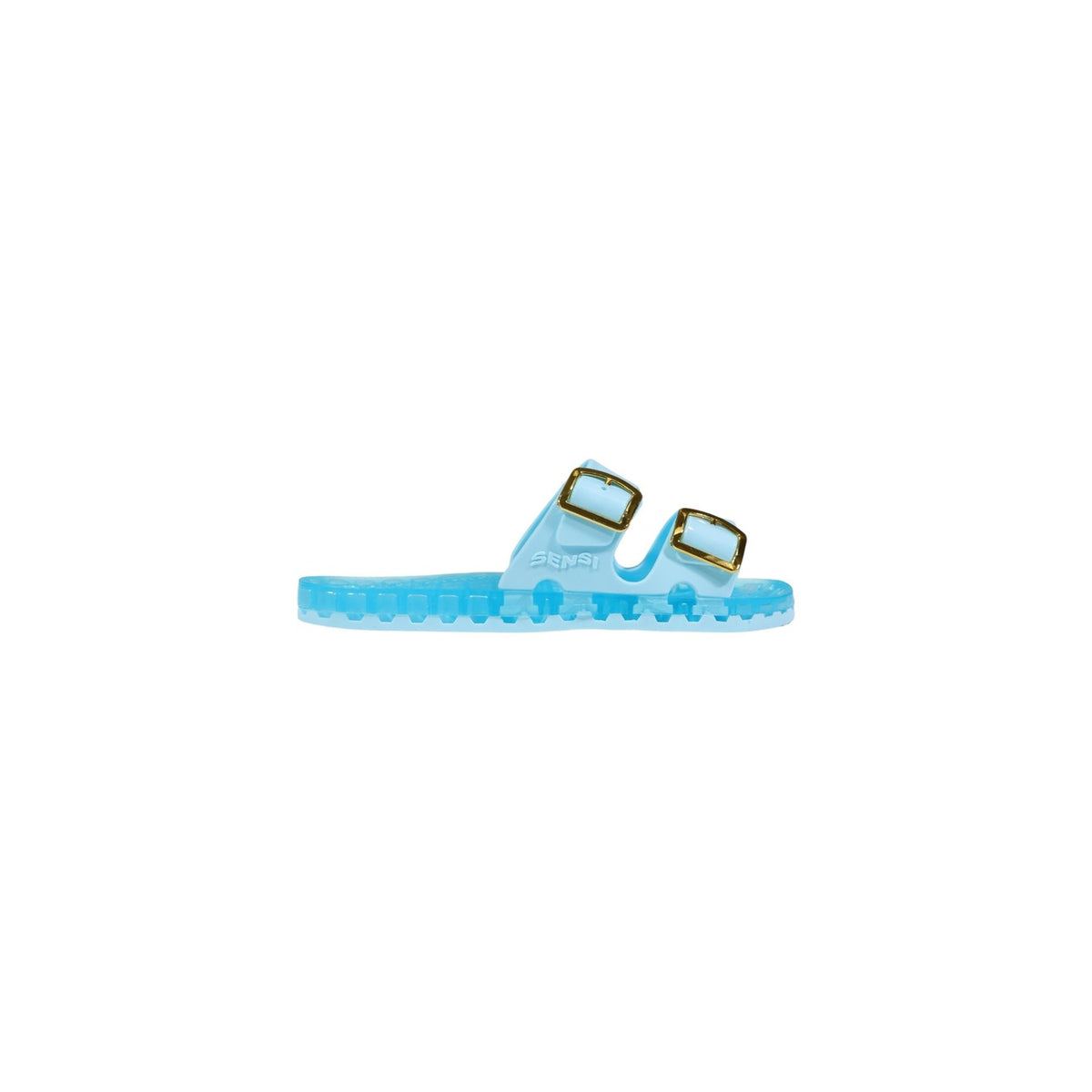Slide Sensi La Jolla Urban Nere; 100% PVC. Doppia fascia regolabile, suola ergonomica traforata anti-ristagno, altezza 2 cm. Leggere, ultra-resistenti e lavabili. Design Made in Italy. Azzurro