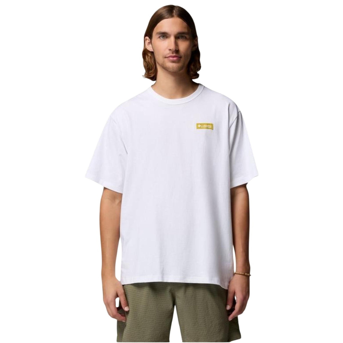 Columbia CSC™ Heavyweight T-shirt bianca, maglia uomo in cotone robusto; stile classico con stampa logo, tessuto ad alto spessore per un comfort prolungato e massima durata. Vista frontale