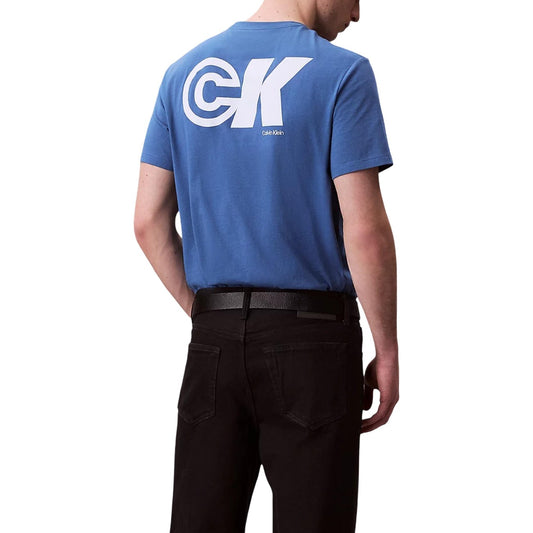 Calvin Klein Jeans T-Shirt Uomo Blu Stampa Manica Corta Scollo Tondo Cotone 100% LV04RC835G