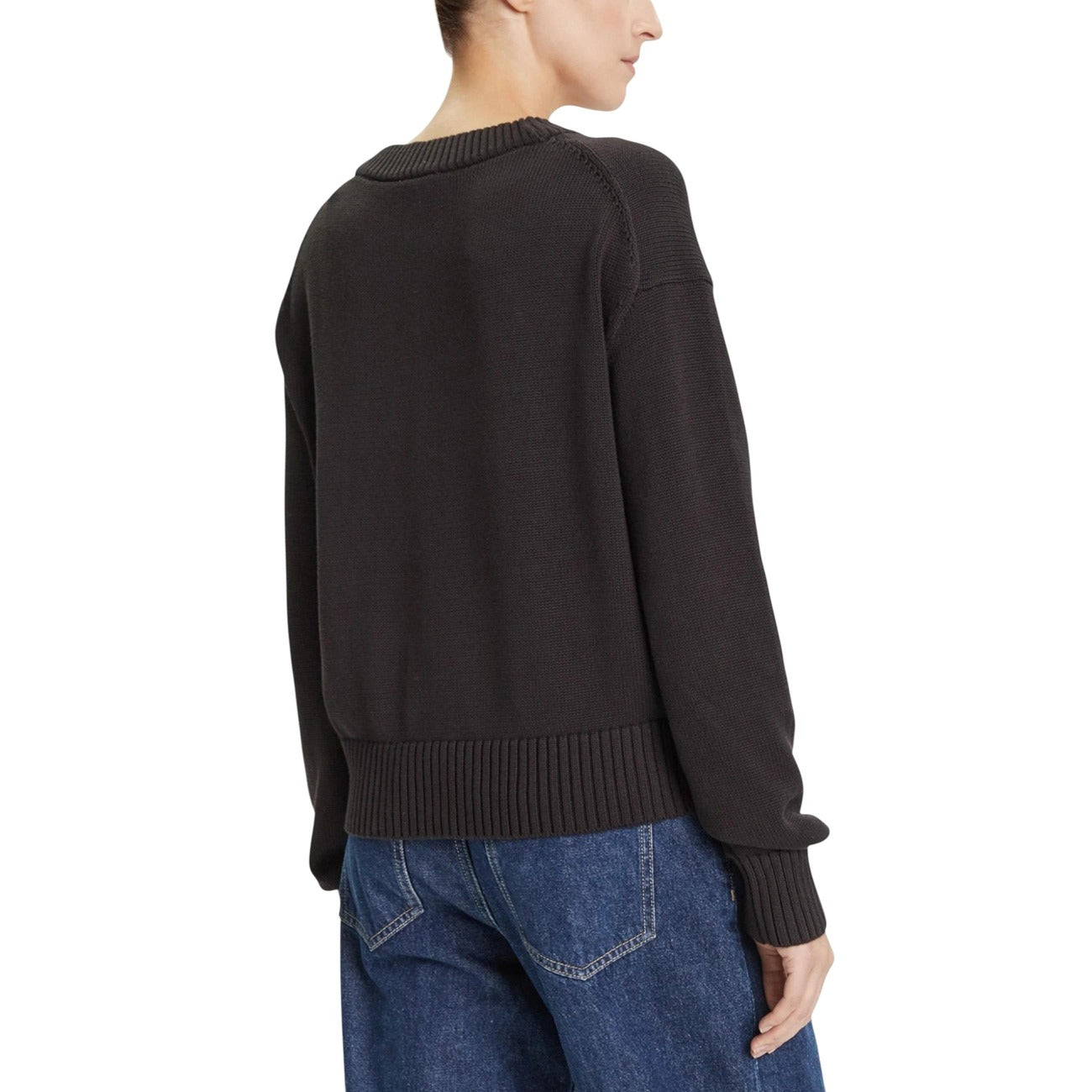 Calvin Klein Jeans Maglia Donna Nera in Cotone 100% a Manica Lunga con Scollo a V LV047D352G