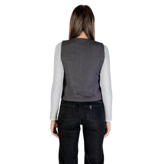 Only Gilet Donna Grigio Smanicato Bottoni Scollo V 80% Poliestere 15% Viscosa 5% Elastan Autunno/Inverno 15331287