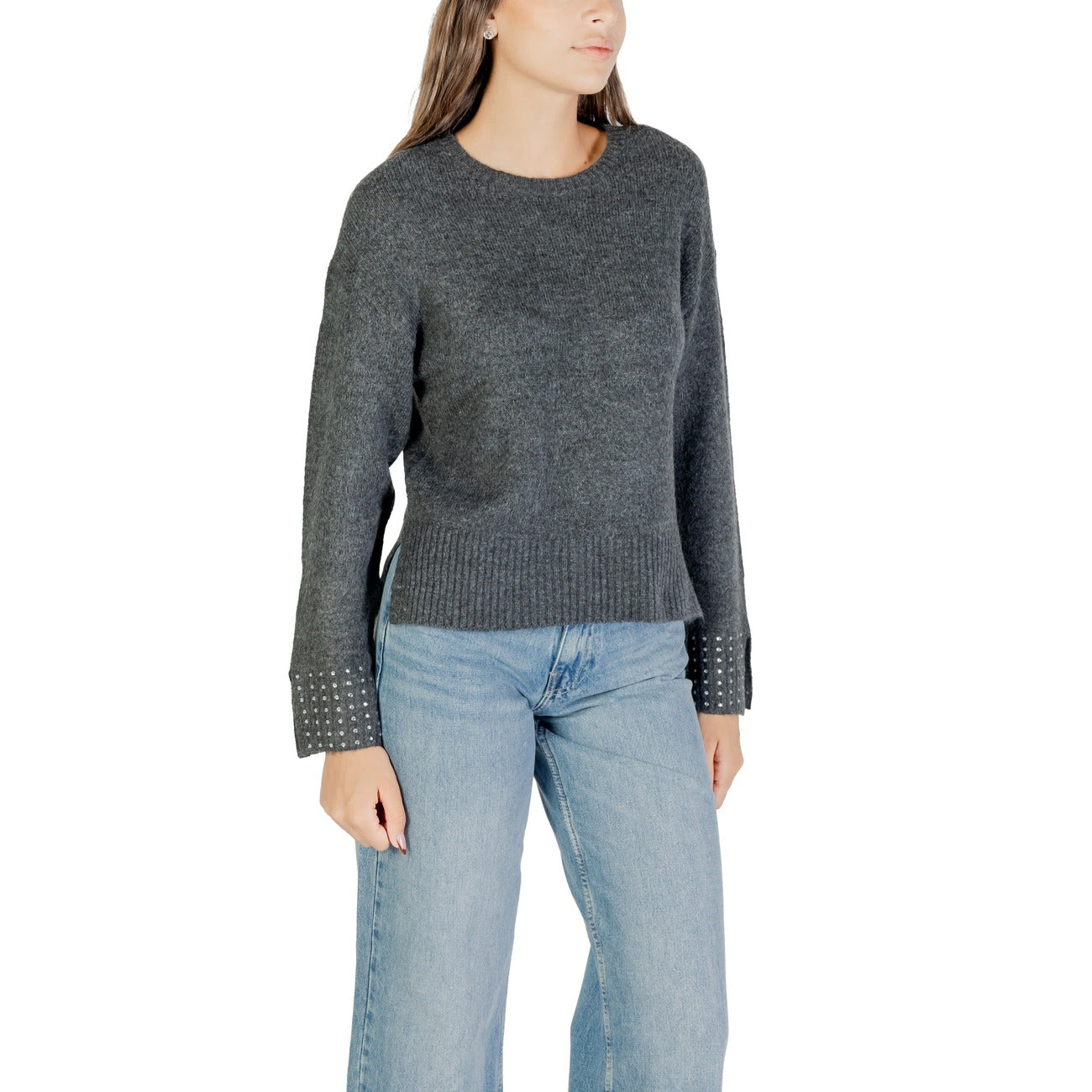 Only Maglioncino Donna Grigio in 65% Acrilico 32% Poliestere 3% Elastan a Manica Lunga con Scollo Tondo 15358428