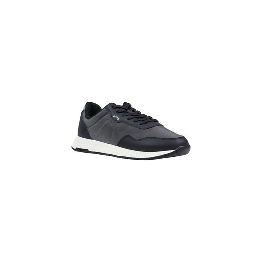 Sneakers Boss Titanium uomo grigie con tomaia mista tessuto lavorato liscio lacci suola gomma - vista frontale