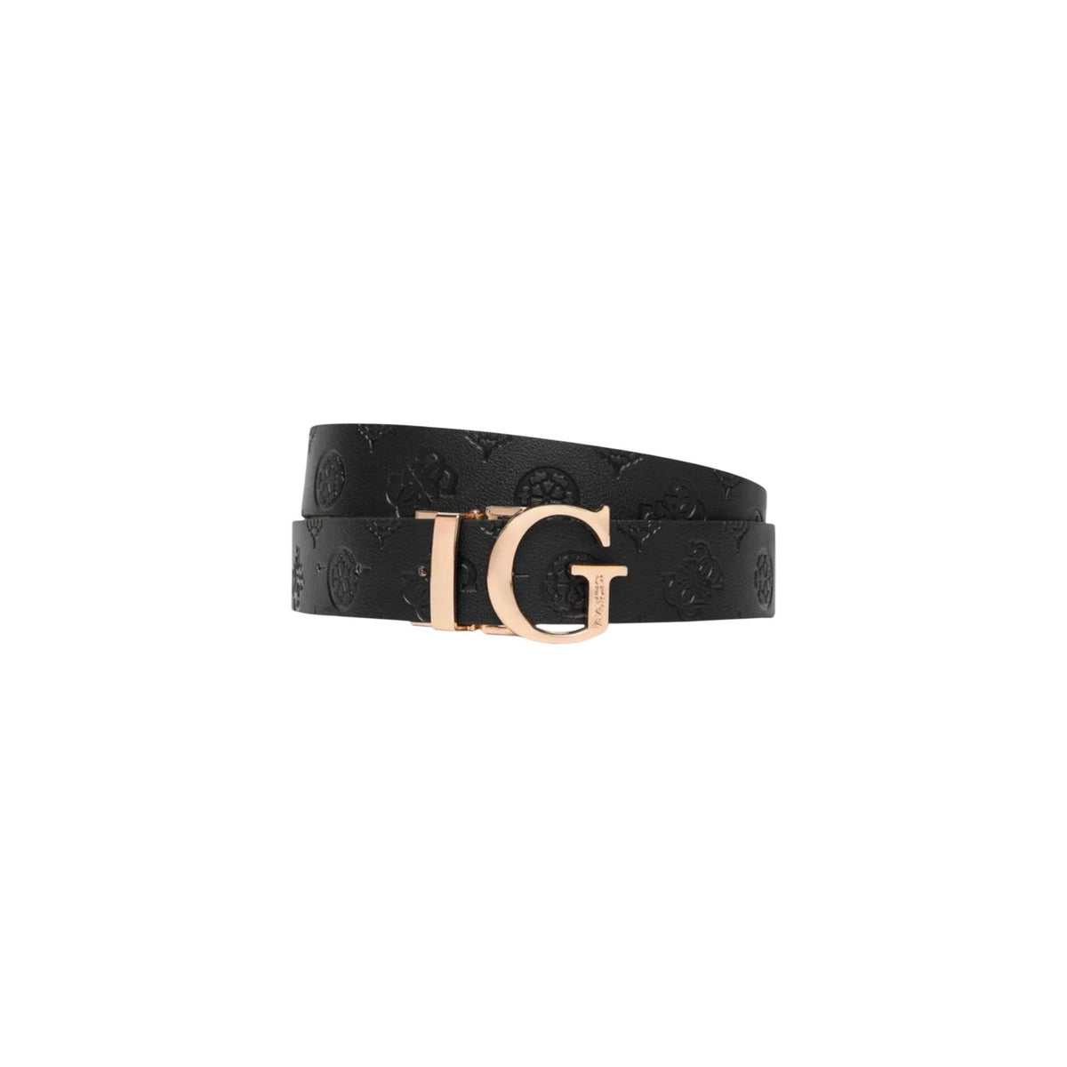 Cintura Guess Tisha Adjustable & Reversible Pant Belt donna nera regolabile reversibile con fibbia logo 100% poliestere - vista frontale