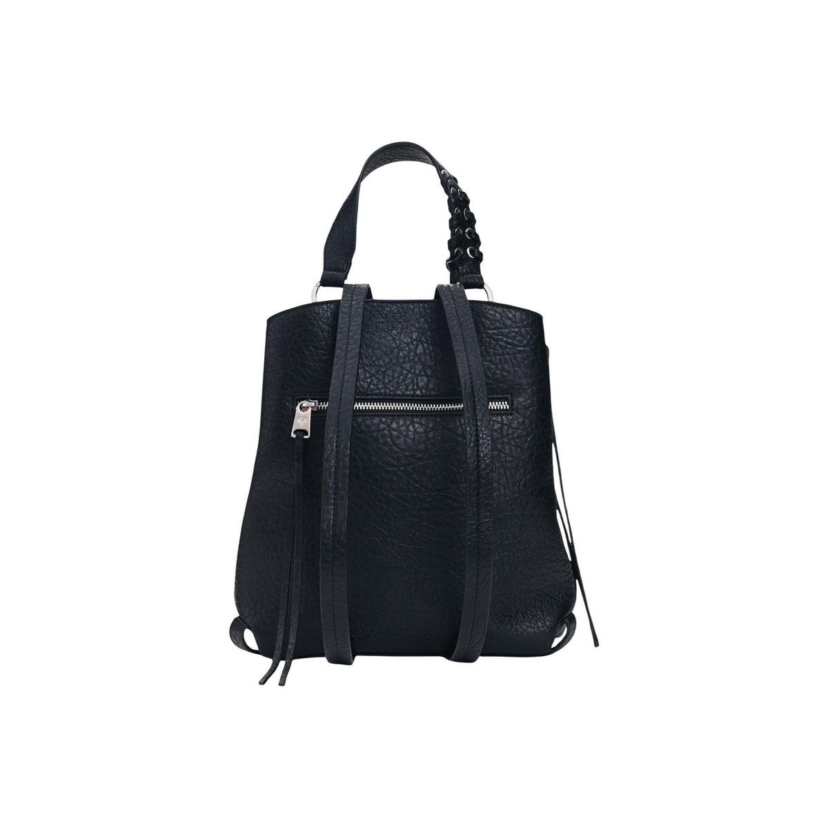 Zaino Desigual donna nero e multicolore modello BACK_NOTUS PRINT SUMY MIN. Mini zainetto in ecopelle nera con motivo geometrico traforato e colorato sul davanti, tasche con zip, spallacci regolabili e manico superiore, borsa zaino casual stile urban ed etnico.