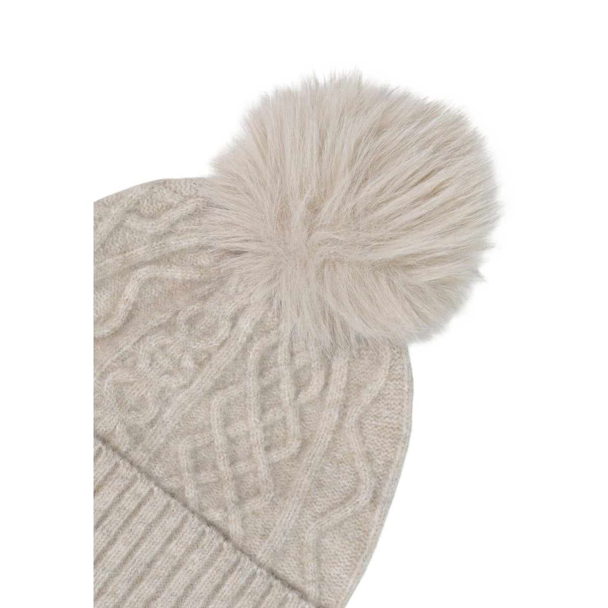 Berretto beige e marrone donna Pieces – Cappello invernale a trecce con pompon PCAVIA 17166837.