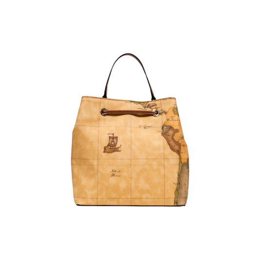 Borsa secchiello Alviero Martini Prima Classe Geo Classic C E062 6000. Borsa da donna beige in vera pelle con stampa mappa geografica, chiusura a coulisse, manico e tracolla, borsa iconica 4 stagioni.