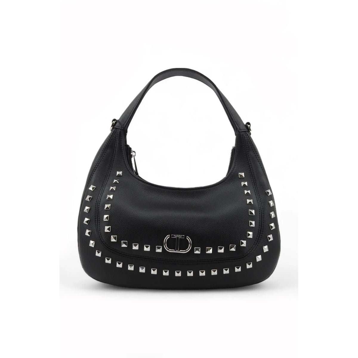 Twinset Borsa Hobo Nera; 100% PU, chiusura a cerniera, manico e tracolla removibile. Capiente, sobria e raffinata.