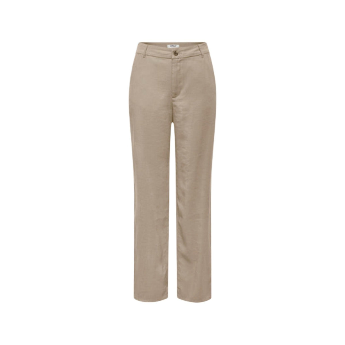 Pantaloni Straight Only Onlaris; Beige. 93% Viscosa Sostenibile, 7% Poliestere Riciclato. Vita media, vestibilità regular, tessuto fluido e traspirante. Stile eco-friendly raffinato. Vista stesa