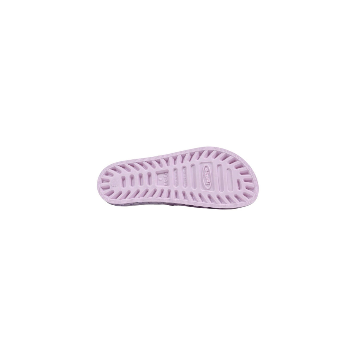 Slide Sensi La Jolla Urban Nere; 100% PVC. Doppia fascia regolabile, suola ergonomica traforata anti-ristagno, altezza 2 cm. Leggere, ultra-resistenti e lavabili. Design Made in Italy. Vista suola lilla