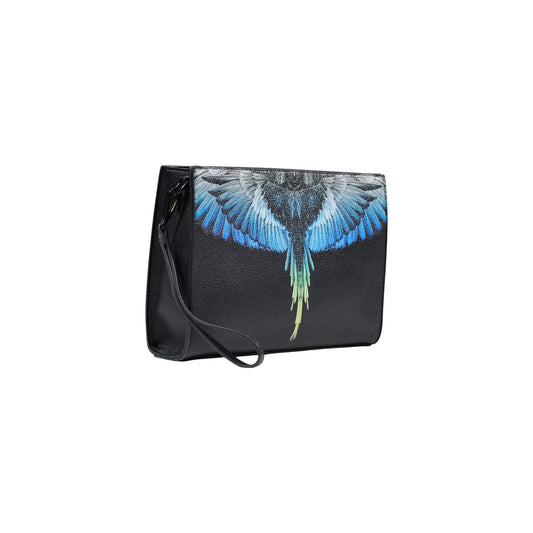 Pochette/Beauty Case County of Milan Wings; ecopelle premium, stampa ali d'uccello, cinturino da polso. Versatilità ed estetica audace per il tuo quotidiano.