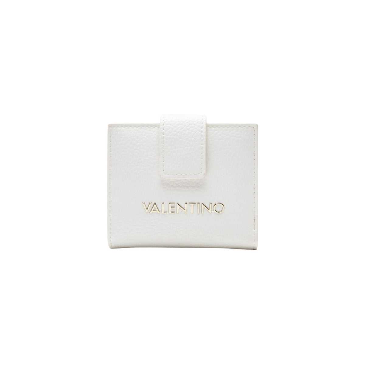 portafoglio piccolo bianco da donna della linea Valentino Bags Alexia. Realizzato con 109% poliuretano. Con scomparti e chiusura a scatto. Dimensioni 11x10x3 cm vista frontale