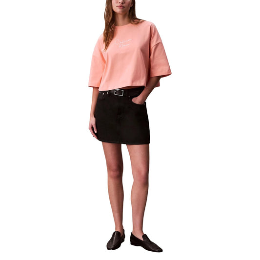 Calvin Klein Jeans T-Shirt Donna Albicocca Rosa Manica Corta Scollo Tondo Cotone 100% Autunno Inverno LV047C202G