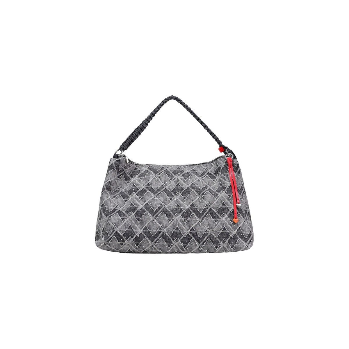 Borsa media di forma rettangolare con tracolle intercambiabili, design con applicazioni metalliche e charm rimovibile. Vista frontale
