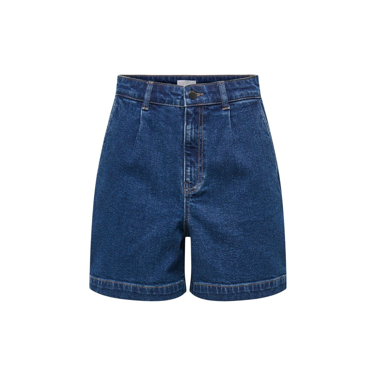 JDYValerie Bermuda City; denim twill a vita alta, regular fit, chiusura con bottoni. Lo short lungo ideale per outfit quotidiani freschi e curati. Colore blu denim vista frontale stesa