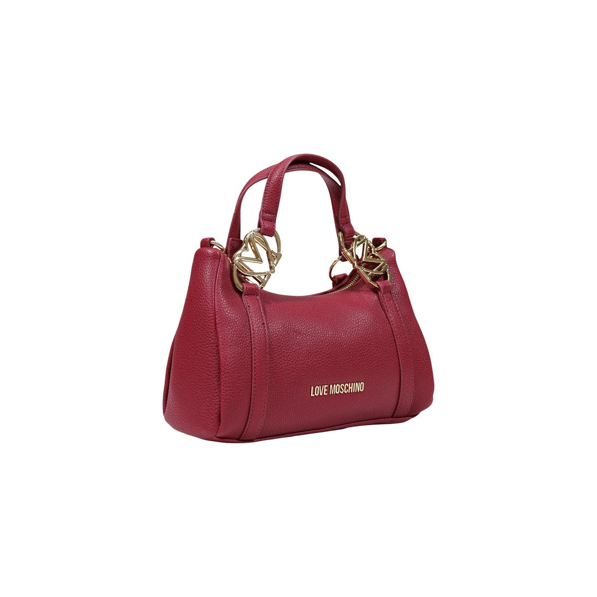 Borsa Love Moschino donna rossa a mano modello JC4015PP1. Borsetta piccola bauletto in ecopelle martellata rossa con dettagli oro a cuore sui manici e zip stile casual chic, romantico, audace e da sera.
