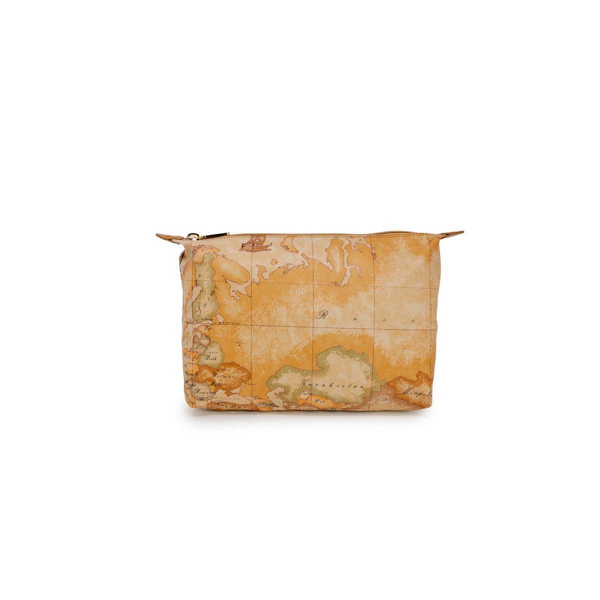 Pochette Alviero Martini Prima Classe donna Geo Classic C Q004 6001. Beauty case grande e bustina portatutto da borsa beige con mappa geografica, finiture in pelle e chiusura con zip, accessorio travel ed elegante 4 stagioni.