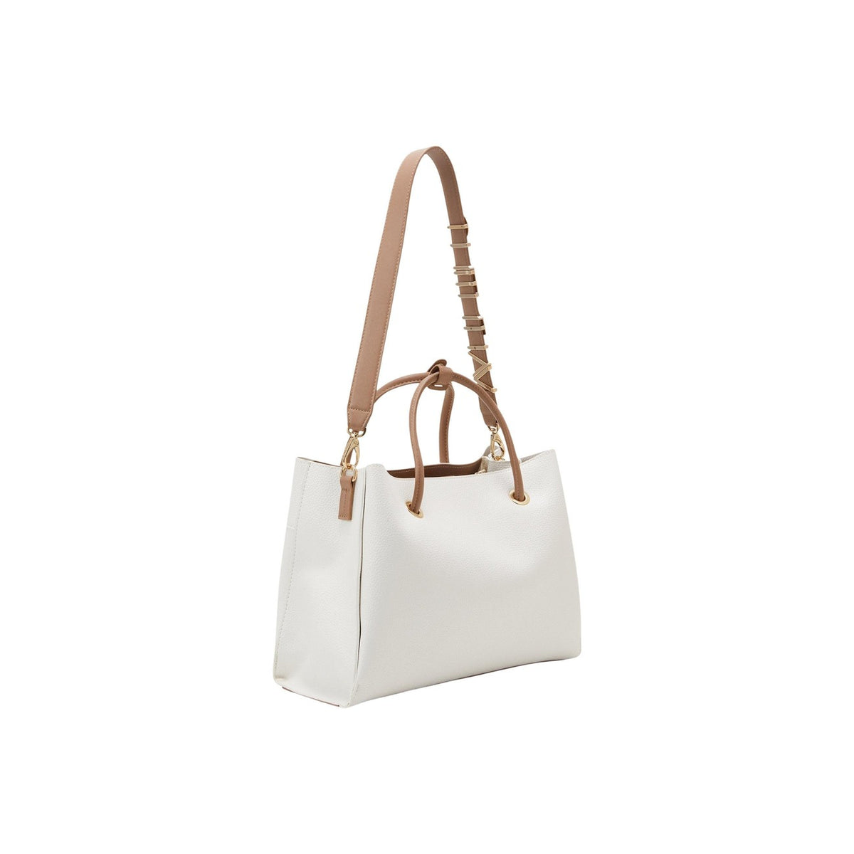 Valentino Bags Alexia, borsa media bianca e cuoio con tracolla logata; interni multi-scomparto, dettagli metallici dorati e chiusura magnetica, stile sofisticato e versatile. Vista posteriore