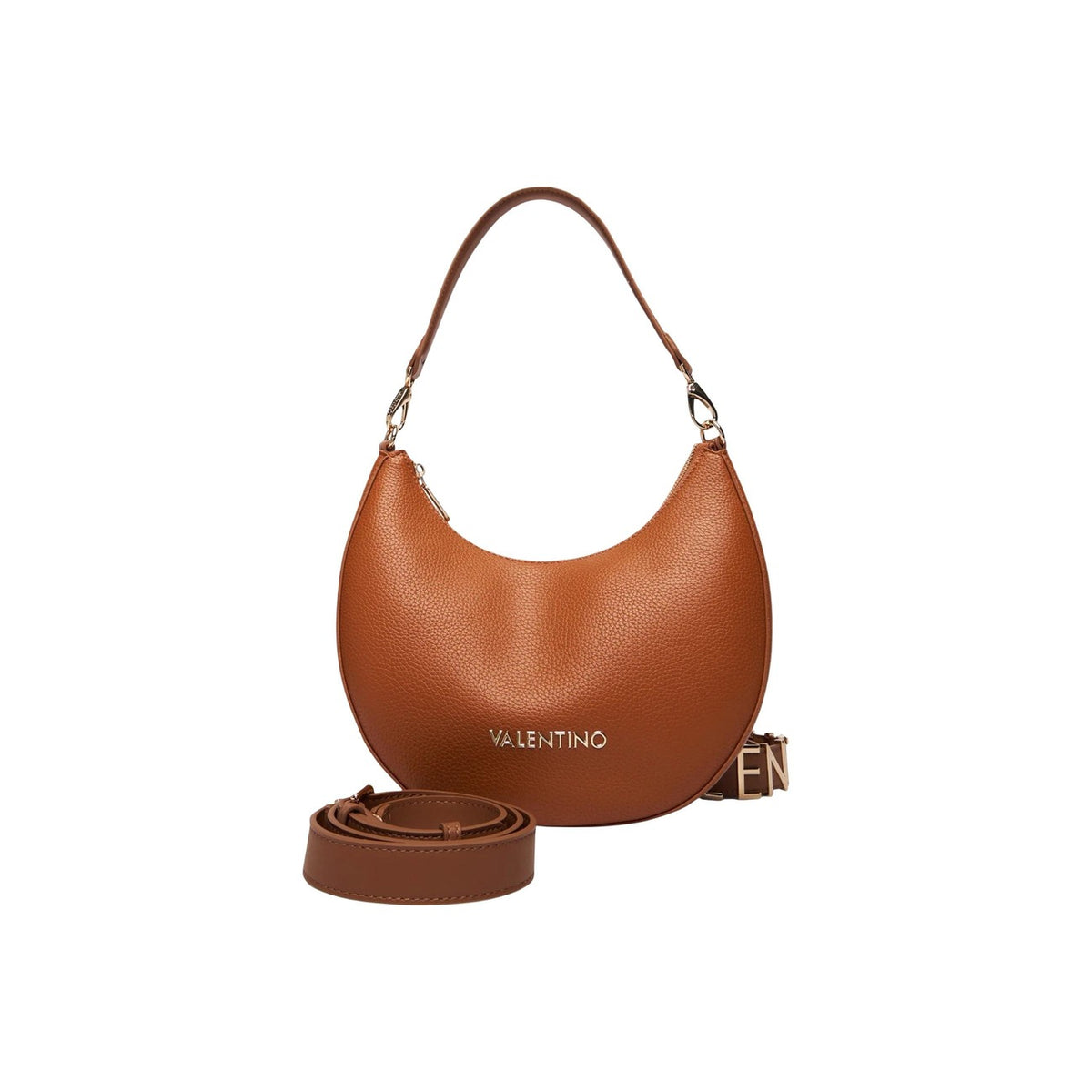 Valentino Bags Alexia Borsa a mano marrone cuoio; struttura in poliuretano impermeabile con dettagli in metallo, volume 6 litri, stile sofisticato e versatile per ogni occasione quotidiana. Vista frontale