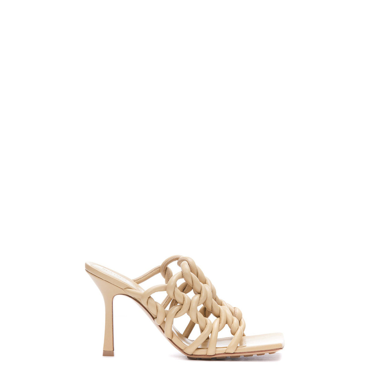 Sandali Bottega Veneta donna beige con tacco intrecciati 100% pelle - vista laterale