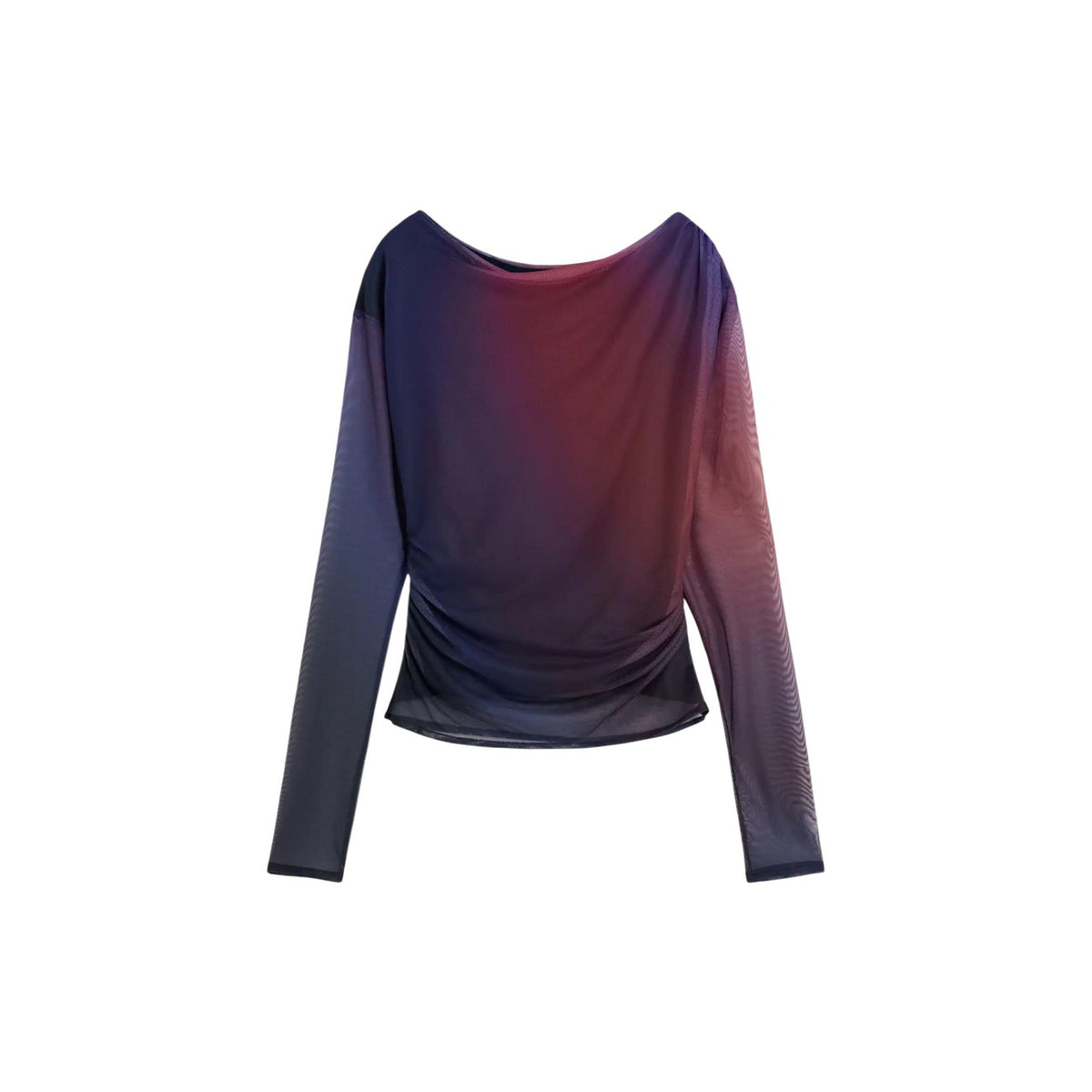 Maglia tulle Desigual donna blu viola Estambul TS_ESTAMBUL. T-shirt elegante a maniche lunghe aderenti in tessuto tulle con scollo a barca e morbido drappeggio frontale, collezione autunno inverno.