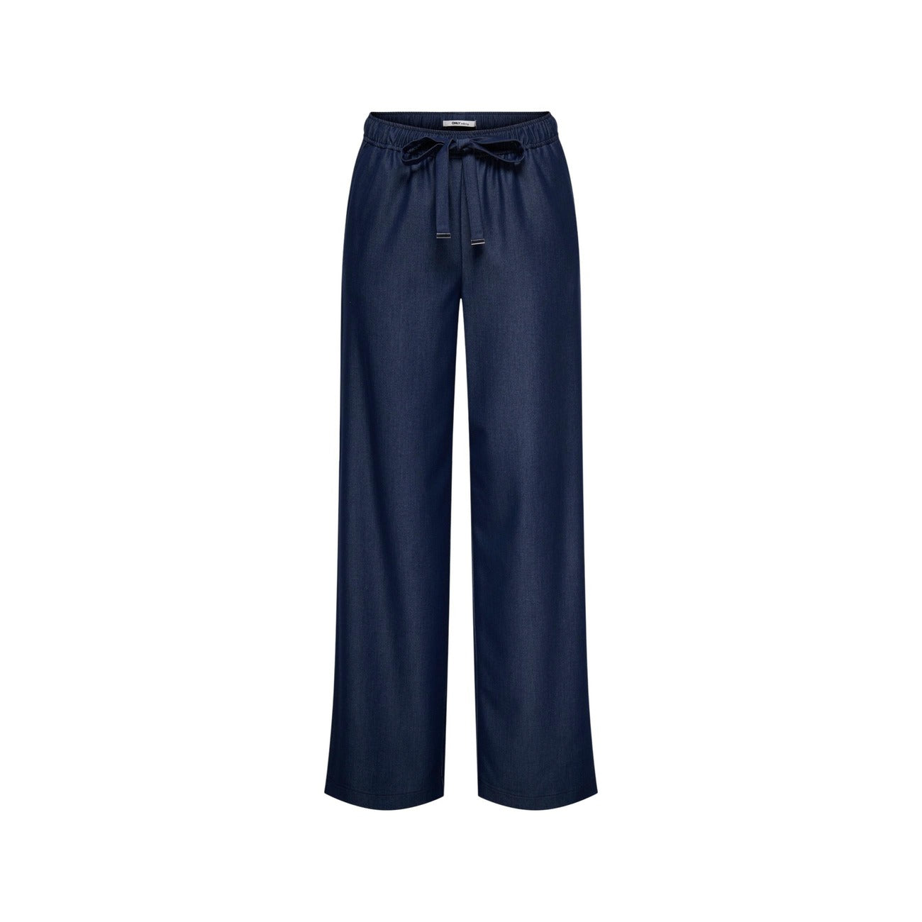 Only Onliria Life 15367382, pantaloni wide leg chambray con vita elasticizzata; coulisse frontale, tessuto leggero bi-stretch e silhouette fluida moderna. Vista frontale stesa