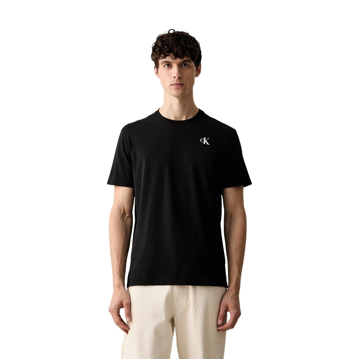 T-shirt Calvin Klein Jeans uomo nera LV04RH815G. Maglietta casual a manica corta girocollo vestibilità regolare, 100% cotone traspirante con logo cK frontale e stampa logo esteso sul retro.