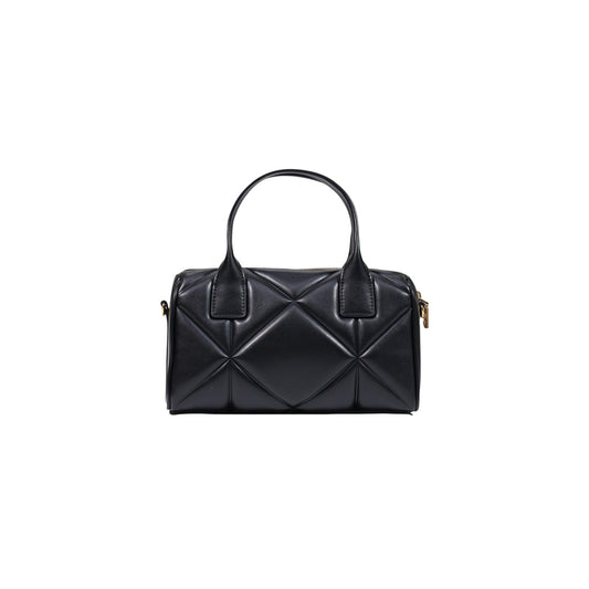Borsa Love Moschino donna nera a mano modello JC4034PP1. Bauletto medio nero trapuntato in ecopelle con doppi manici corti, logo metallico dorato con cuore e zip, stile elegante, chic e da giorno o sera.