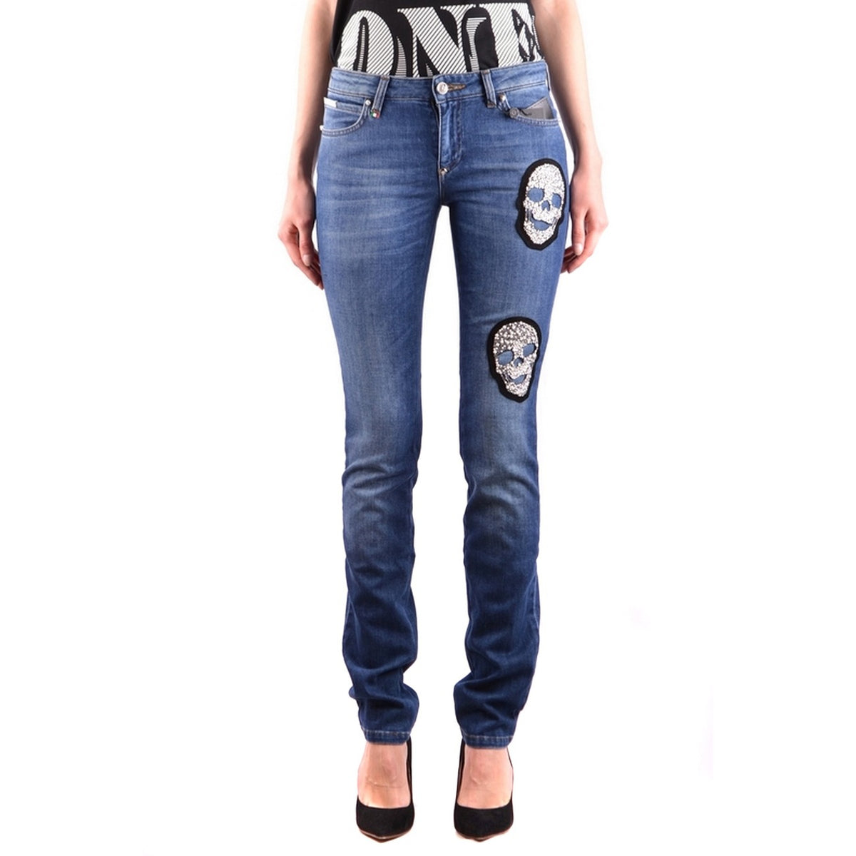 Philipp Plein Jeans Donna Blu con Zip Bottone Tasche Anteriori Posteriori in Cotone 98% Elastan 2% Autunno/Inverno B_33820