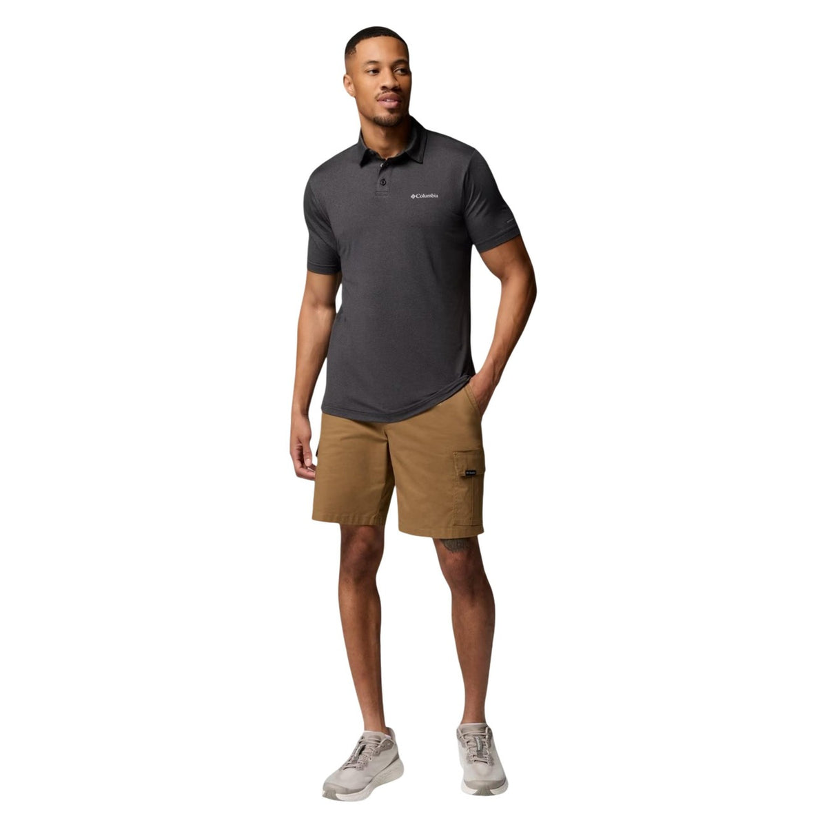 Columbia Parsons Point™ Polo Tecnica; tecnologia Omni-Wick™, poliestere riciclato, ventilazione laterale. L'alleata traspirante per le tue escursioni. Colore grigio vista frontale